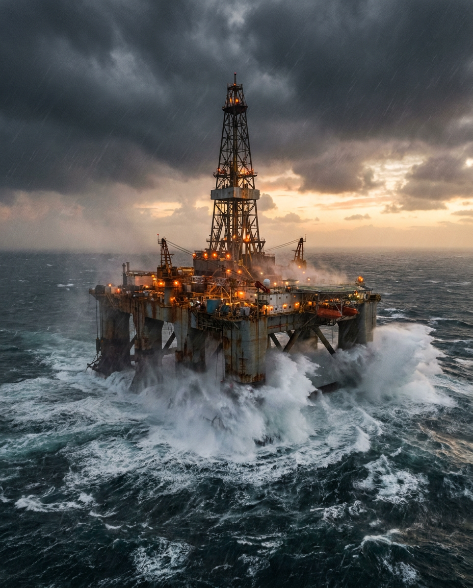Offshore platform battered by Category 4 hurricane waves