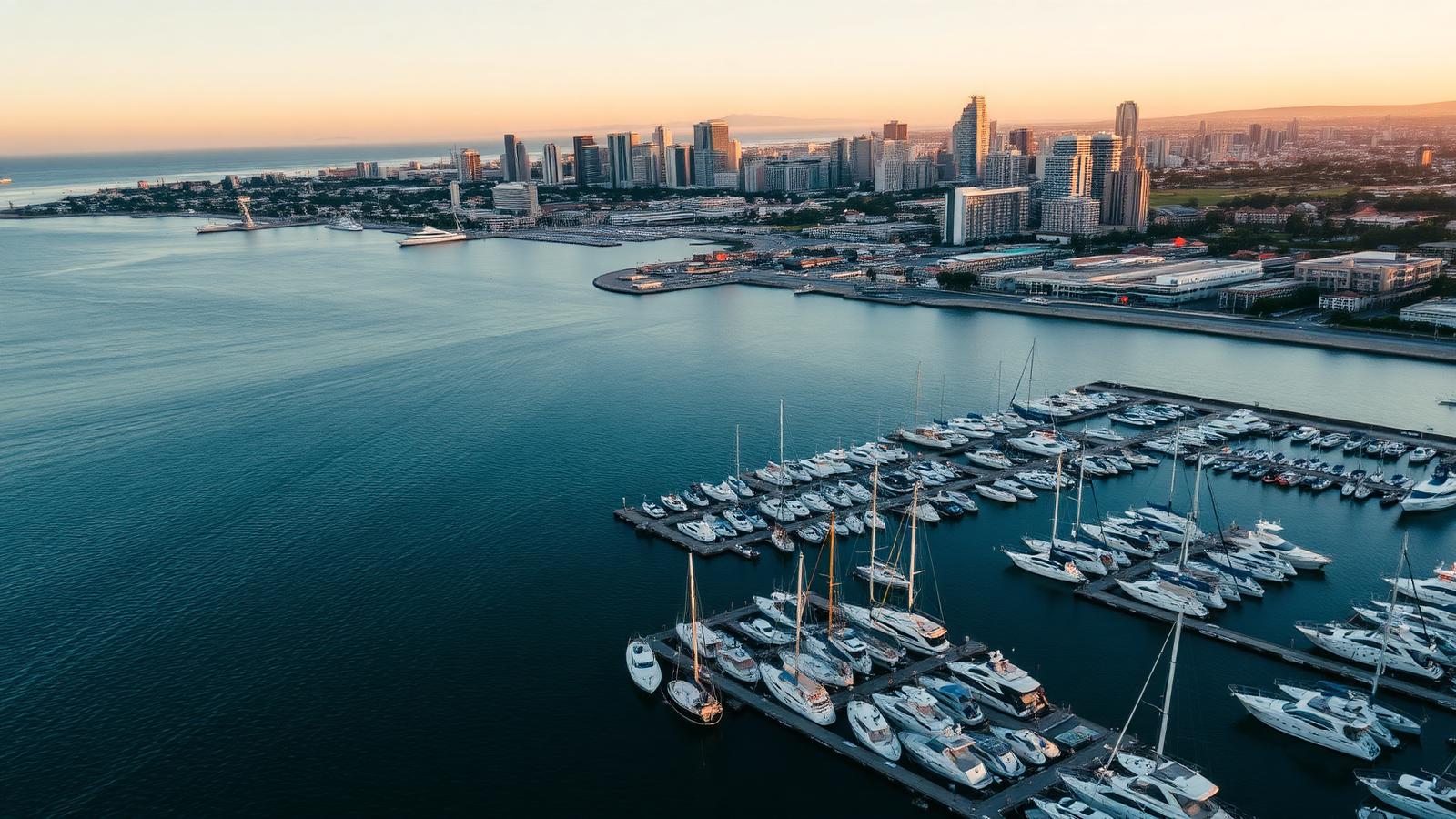 San Diego bay and marina at dusk